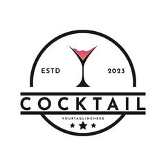 Vintage retro cocktail bar logo design template