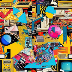 Retro art collage 1990s mood board, pop surrealism, seamless repeat pattern [Generative AI]
 - obrazy, fototapety, plakaty
