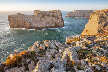 Amazing landscape with cliff, wild beach and turquoise water in Algarve, Portugal