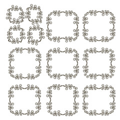 Vector floral frame with spring twigs. Hand drawn herbal wreath for card, wedding, greeting, print and other floral vintage design.