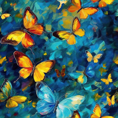Butterflies and flowers seamless repeat pattern oil painting [Generative AI] 
