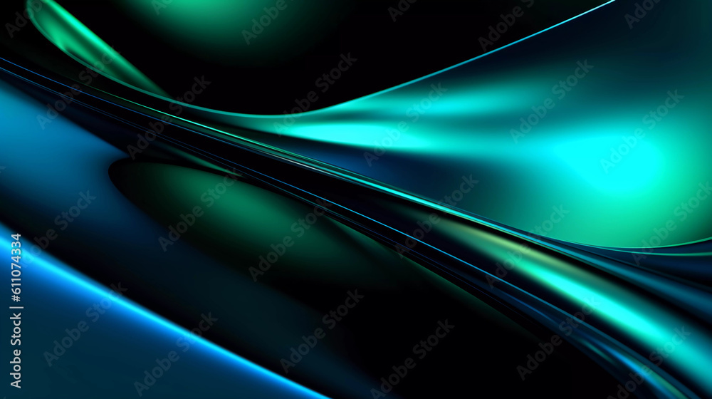 Wall mural Abstract green background with geometric dynamic glowing diagonal lines. Modern technology background, graphic for business, corporate, brochure, banner, cover or poster, Generative AI.