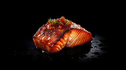 grilled salmon on sleek black background - created using generative AI tools