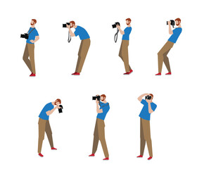 Photo shooting, Photographer, photograph making photo using camera. Vector Illustration, clip art, cartoon.