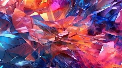 Abstract crystal background, iridescent texture, macro panorama, faceted gem, wide panoramic polygonal wallpaper. Created with Generative Ai Technology