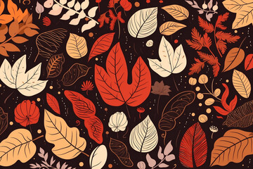 Dark seamless pattern with autumn nature elements. 