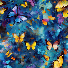Butterflies and flowers seamless repeat pattern oil painting [Generative AI]
