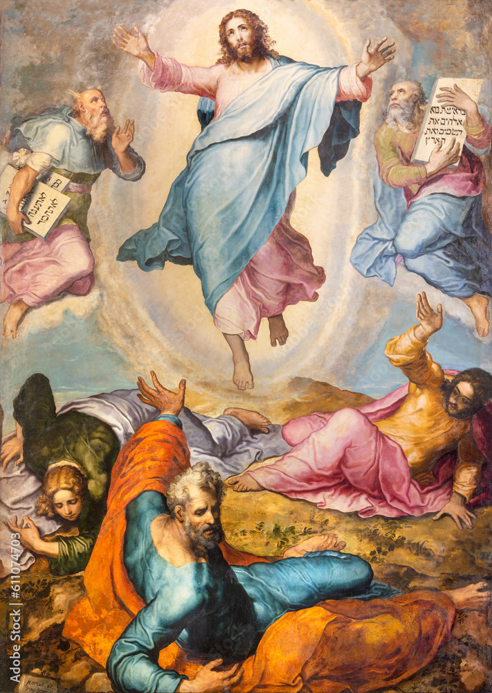 Wall mural naples, italy - april 19, 2023: the painting of transfiguration in the church basilica del gesu vecc - Wall murals