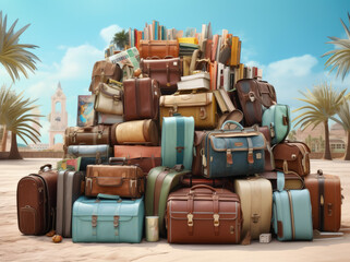 Colorful arrangement of bags suitcases, Travel concept