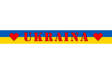 ukraine, the name of the country and the colors of the flag, illustrated graphics of the logo and heart for the ukrainian people