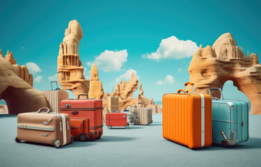 Travel scene with luggage and suitcases, Travel concept