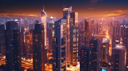 Fototapeta na wymiar Futuristic city at night, 3d rendering computer digital image, generative Ai
