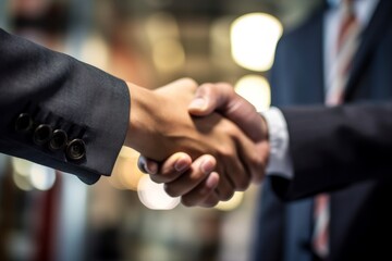 Business people shaking hands, finishing up a meeting. Business success concept, generative Ai