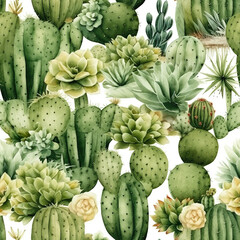 Cactuses watercolor seamless repeat pattern [Generative AI]
