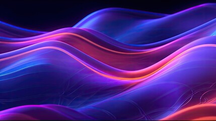 Fototapeta premium Abstract background of purple and red wavy lines on the black background. Created with Generative Ai Technology