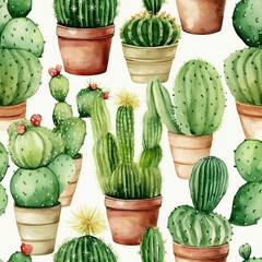 Cactuses watercolor seamless repeat pattern [Generative AI]

