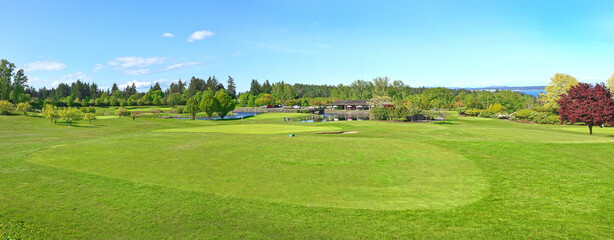 Panoramic Scenic Golf course at Victoria, Canada. On a beautiful spring day. Vancouver Island is temperate enough for year round golfing.