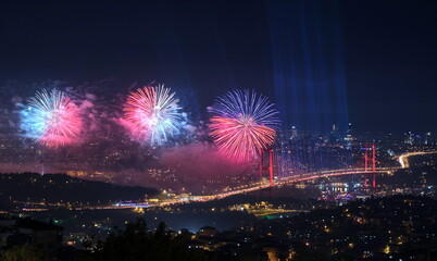  Fireworks over Bosphorus Strait during Turkish Republic day celebrations