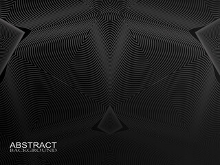 Black abstract background design. Modern wavy lines pattern (guilloche curves) in monochrome colors. Premium line texture for banners, business backgrounds. Dark horizontal vector template.