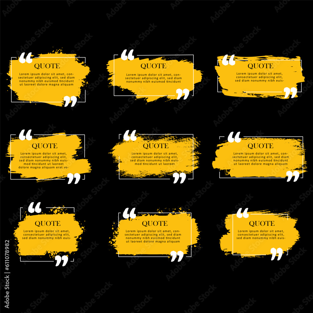 Fototapete Black grunge logo template for text with frame and splashes effect. Grunge quote, frame notes. Dirty artistic design boxes with elements frames for text. Isolated Grunge logo, text box