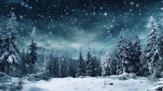 snow holiday christmas new night year sky winter tree background white fir. Generative AI.