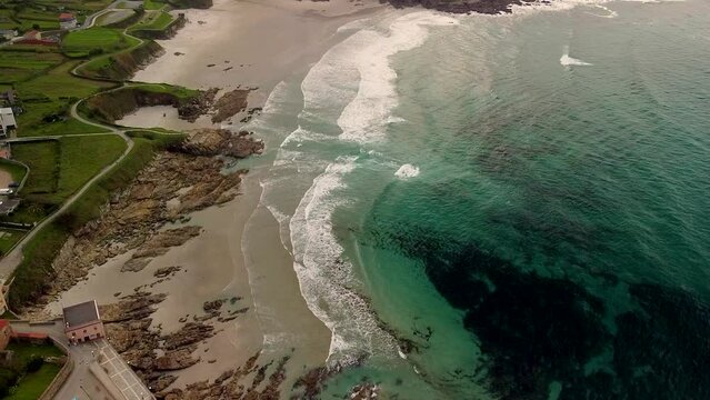 Ocean Waves On Arnela And Caion Beach In A Laracha, A Coruna, Spain. - aerial