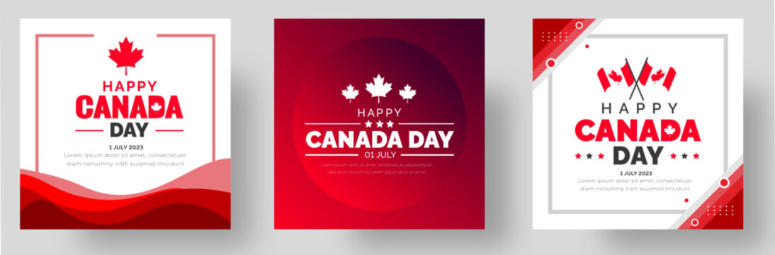 Happy Canada day social media post banner, sticker design template set celebrated in 1 july. canada independence day banner or background bundle.