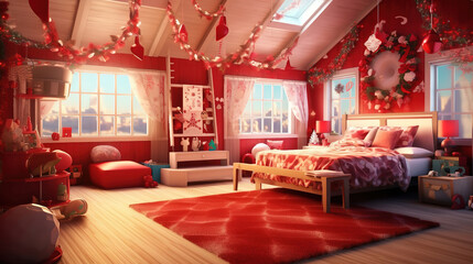 Red christams room, Bright color. Generative ai