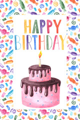 Hand drawn watercolor colorful frame with handwritten 