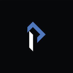 Fototapeta premium White and blue logo design initial letter p on black background vector