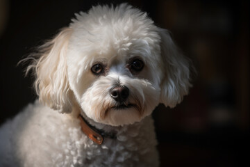 Portrait of a dog of the Bichon Frise breed close-up, generative ai