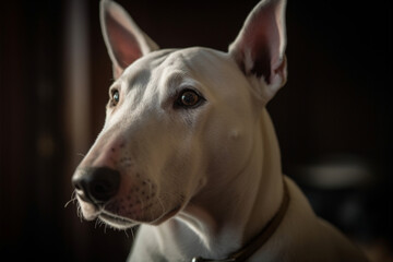 Portrait of a dog of the Bull Terrier breed close-up, generative ai