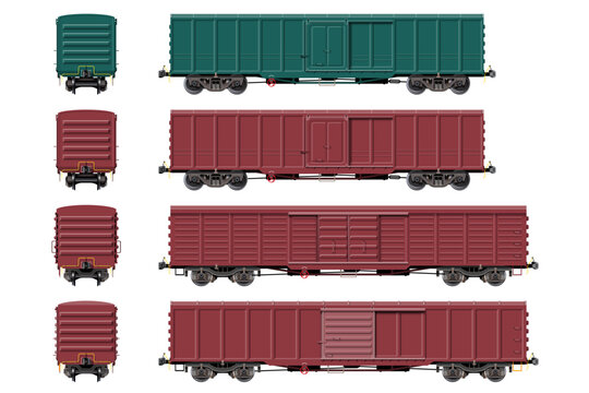 VECTOR EPS10 - various boxcar, freight car, train cargo wagons,