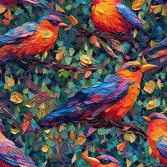 Obraz premium Birds oil painting seamless repeat pattern, colorful, impressionism [Generative AI] 