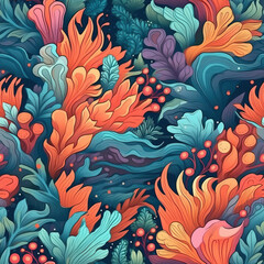 Coral reef cartoon colorful repeat pattern