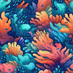Fototapeta na wymiar Coral reef cartoon colorful repeat pattern