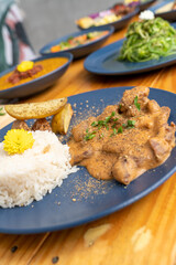 plate with food, restaurant shot.