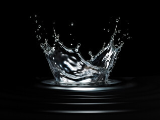Water crown splash close up on black background. Generative A.I.