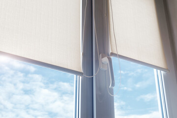 Plastic window. PVC plastic. Louver blinds. Roll blinds to protect sunlight and lighting. Roller...