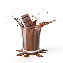 chocolate bar splashing into a glass full of liquid chocolate, creating a splash. Generative A.I.