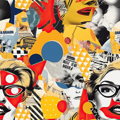 Pop art collage 90s seamless repeat pattern [Generative AI]
 - obrazy, fototapety, plakaty