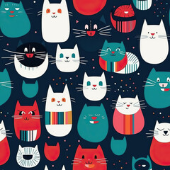Cartoon cats seamless repeat pattern [Generative AI]
