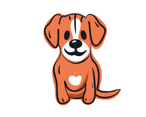 Obraz premium Happy cartoon puppy sitting, Flat vector illustration