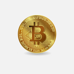 Bitcoin Crypto Currency . Gold coin white background . Vector illustration. Use for logos, print products, page and web decor or other design