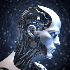 Head of a humanoid robot. Generative A.I.
