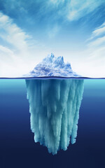 Iceberg in the sea with both the above-water and underwater sides visible. Generative A.I..