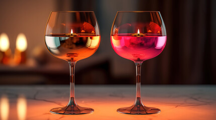Roses and wine in the romantic setting bokeh background. Generative ai