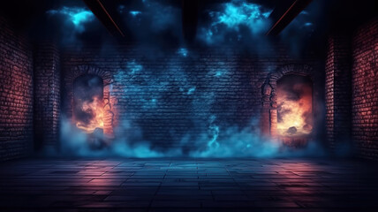 Naklejka premium Dark background with smoke and bright highlights. Generative ai