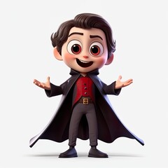 Fototapeta na wymiar Cute boy 3D style, vampire count dracula vlad tepes costume - generative AI illustration