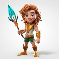 Cute boy 3D style, king of water, seas and oceans - generative AI illustration